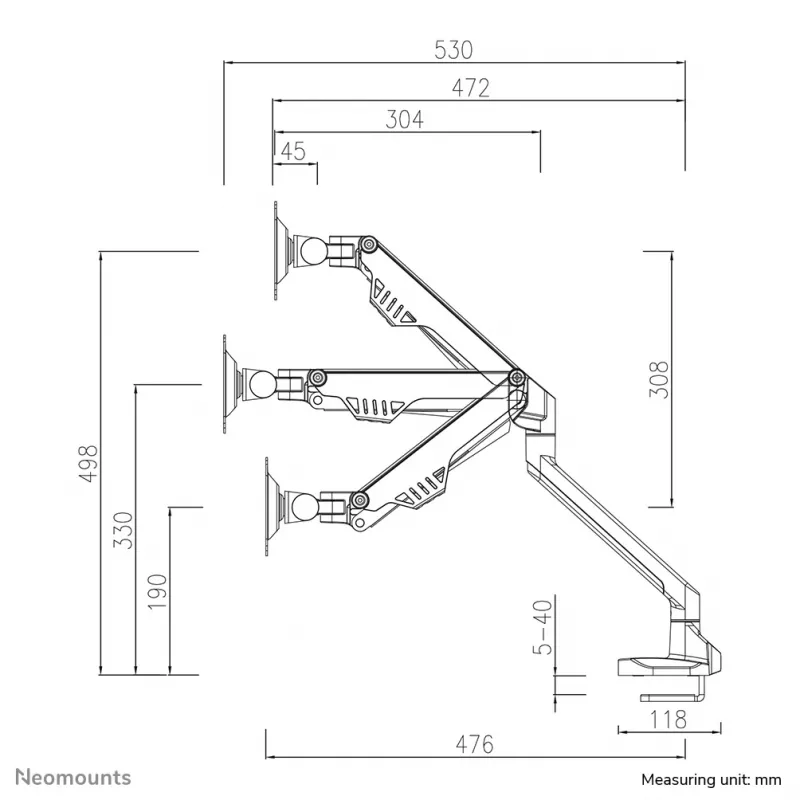 Neomounts FPMA-D750SILVER2 näyttövarsi 10-32