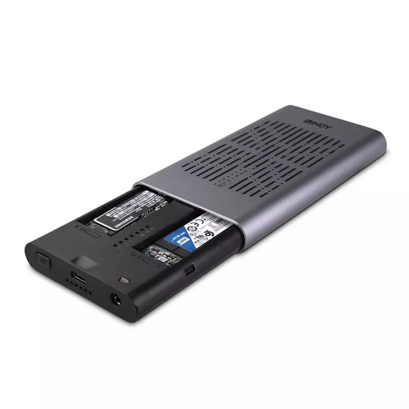 Lindy USB 3.2 Gen 2x2 Dual M.2 NVMe SSD-kotelo kloonaustoiminnolla