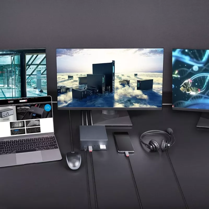 Lindy DST-Pro 101, USB-C kannettavan telakointiasema 4K-tuella ja 100W virtalähteellä