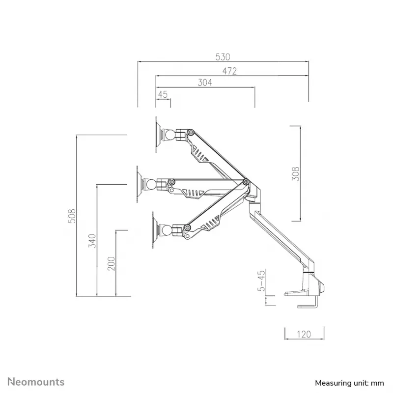 Neomounts FPMA-D750DWHITE2 näyttövarsi 10-32 inch - kaasujousi - pöytäpuristin - 180°-pysäytin