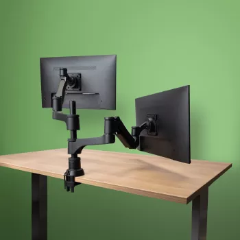 R-Go Tools monitoriteline R-Go Caparo Dual, kahdelle monitorille, korkeussäädettävä kaasujousella, 3-9 kg kantokyky, 100% kierrätettävä, musta