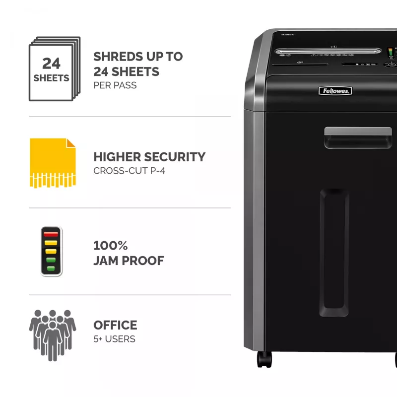 Fellowes-silppuri 225Ci 24 arkin silppuri 60 litran säiliöllä, korkea turvataso P4