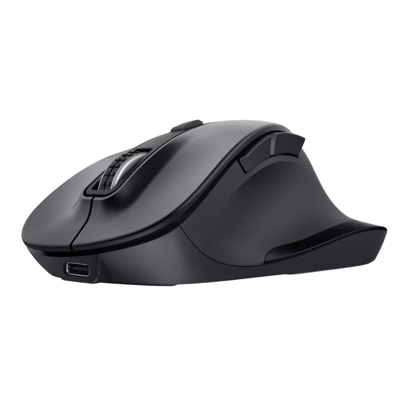 TRUST Fyda Office ergonominen oikeakätinen langaton hiiri – RF + Bluetooth 5.2 – optinen 2400 DPI – 6 painiketta – musta