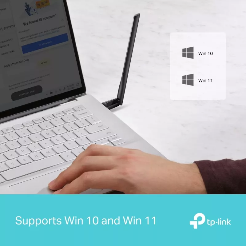 Langaton USB-WLAN-sovitin TP-LINK Archer TX35U PLUS — WLAN 6 dualband 1201 Mbit/s, USB-käyttöinen, musta