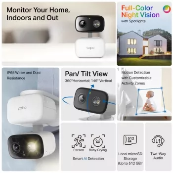 Valvontakamera TP-LINK Tapo C206 – sisä-/ulkokäyttö 1080p HD, kääntö & kallistus, yönäkö, kaksisuuntainen ääni