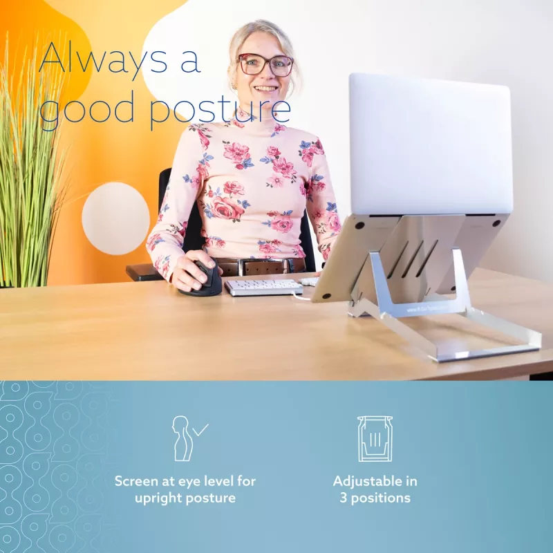 R-Go Tools kannettavan pidike R-Go Riser Basic, taitettava ja säädettävä kannettavan teline, alumiini, hopea