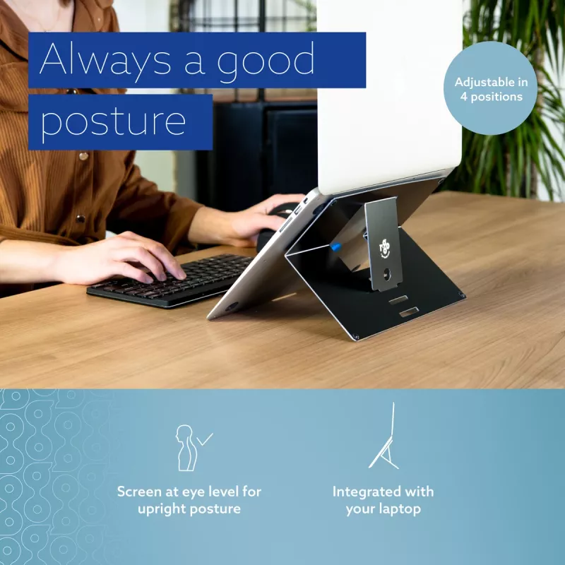 R-Go Tools kannettavan teline R-Go Riser Attachable, säädettävä, integroituu kannettavaasi, alumiini, musta