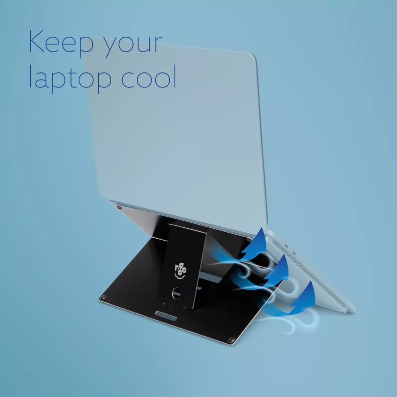 R-Go Tools kannettavan teline R-Go Riser Attachable, säädettävä, integroituu kannettavaasi, alumiini, musta