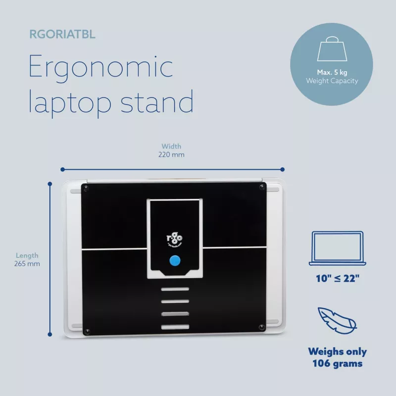 R-Go Tools kannettavan teline R-Go Riser Attachable, säädettävä, integroituu kannettavaasi, alumiini, musta