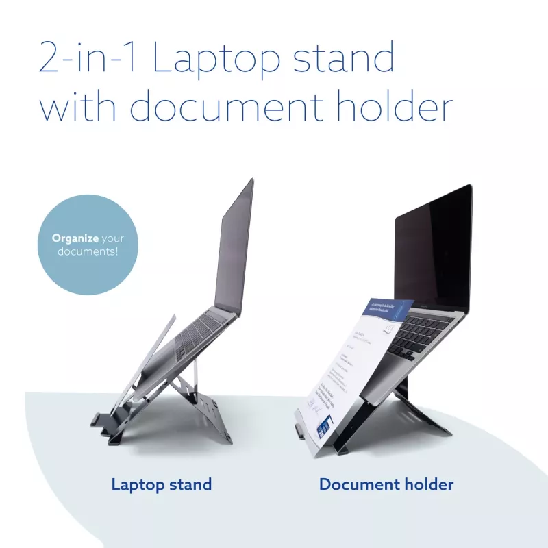 R-Go Tools kannettavan teline R-Go Riser Document, ergonominen, taittuva ja säädettävä teline asiakirjatelineellä, musta