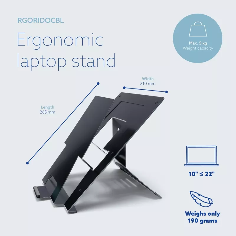 R-Go Tools kannettavan teline R-Go Riser Document, ergonominen, taittuva ja säädettävä teline asiakirjatelineellä, musta