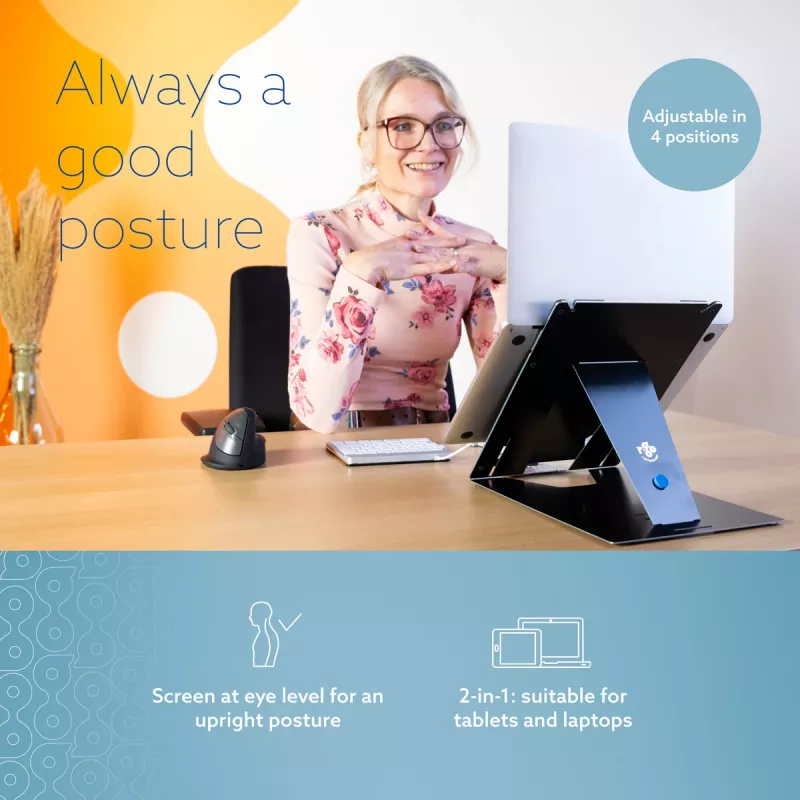 R-Go Tools tabletin ja kannettavan teline R-Go Riser Duo, sopii 10–22