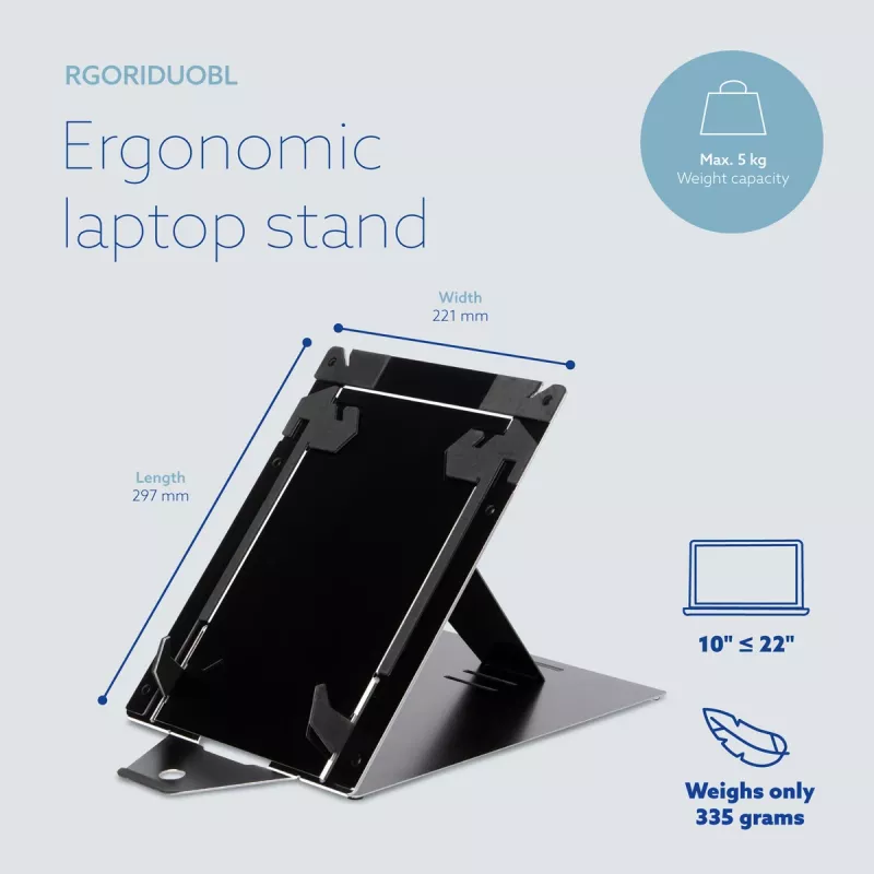 R-Go Tools tabletin ja kannettavan teline R-Go Riser Duo, sopii 10–22