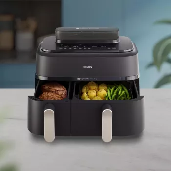 Kiertoilmakypsennin Philips 5000-sarja NA551/00 — 9 l tilavuus, 2300 W, kosketusohjaus, LED-näyttö, musta/hopea