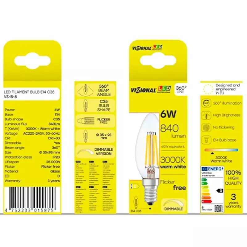 LED-lamppu VISIONAL VS-B-8 — 6 W, 840 lm, kylmävalkoinen (840)