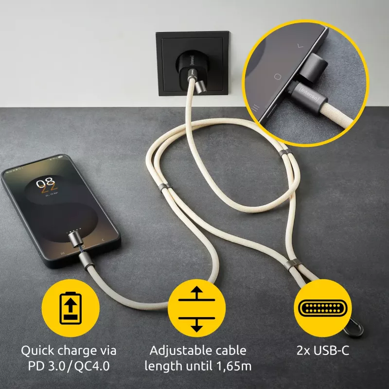USB-kaapeli Intenso Handykette 1,65 m USB-C beige