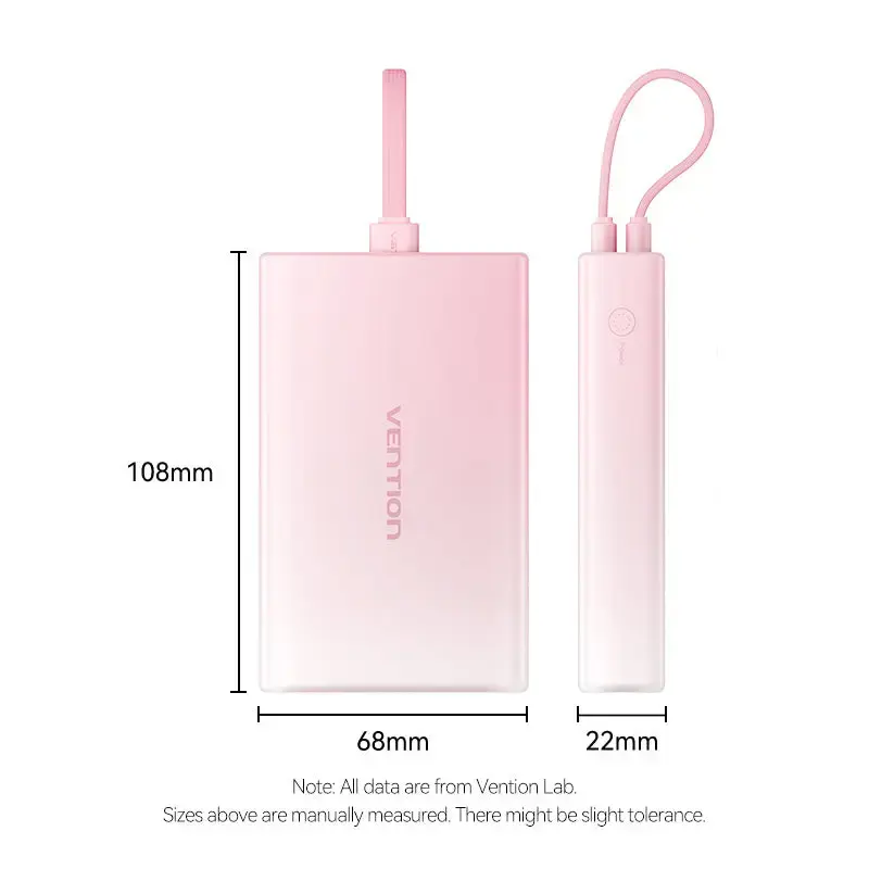 Varavirtalähde Vention 10000mAh (USB-C, Lightning, USB-A) 22,5W LED-näyttö pinkki