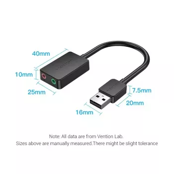 Vention 2-porttinen ulkoinen USB-äänikortti 0,15 m musta 2.1 kanavaa 16 bit