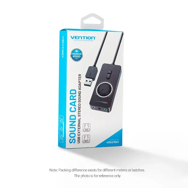 Vention USB 2.0 ulkoinen stereoäänisovitin äänenvoimakkuuden säädöllä 0,15 m musta ABS