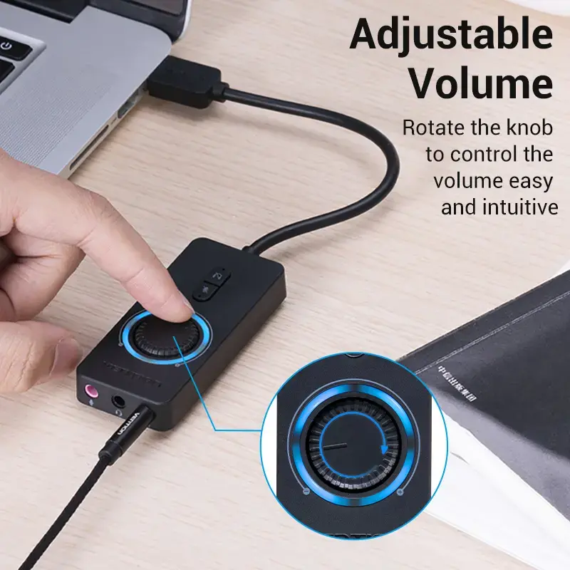 Vention USB 2.0 ulkoinen stereoäänisovitin äänenvoimakkuuden säädöllä 0,15 m musta ABS