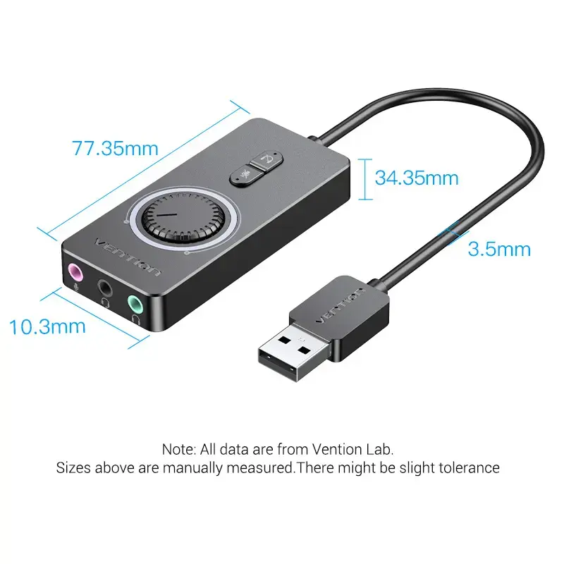 Vention USB 2.0 ulkoinen stereoäänisovitin äänenvoimakkuuden säädöllä 0,15 m musta ABS