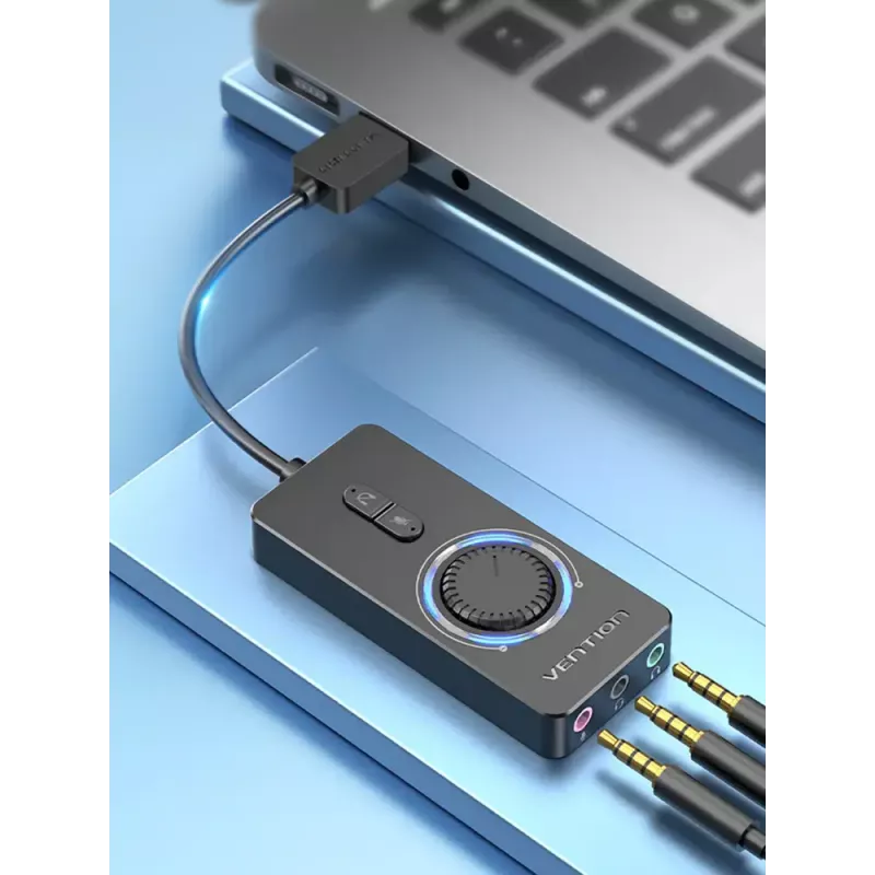 Vention USB 2.0 ulkoinen stereoäänisovitin äänenvoimakkuuden säädöllä 0,15 m musta ABS