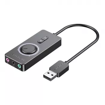 Vention USB 2.0 ulkoinen stereoäänisovitin äänenvoimakkuuden säädöllä 0,15 m musta ABS
