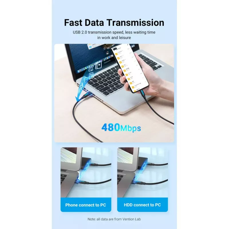 USB-sovitin Vention CDWB0 USB 2.0 -pistoke USB-C-liitäntään musta PVC