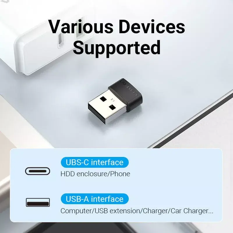 USB-sovitin Vention CDWB0 USB 2.0 -pistoke USB-C-liitäntään musta PVC