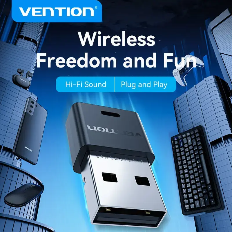USB Bluetooth -verkkosovitin Vention NAHB0 — langaton USB-isäntä, Bluetooth-liitäntä, musta