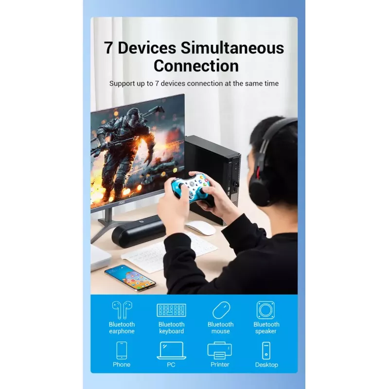 USB Bluetooth 5.0 -sovitin Vention CDSW0 langallinen liitettävyys