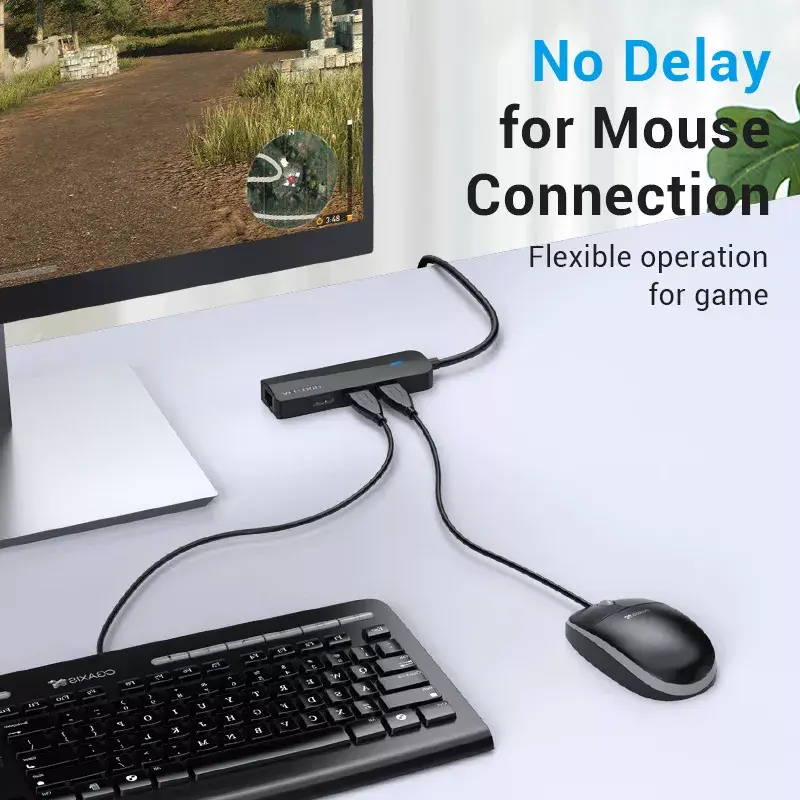 USB 2.0 -keskitin Vention 3-porttinen 100M Ethernet -sovittimella, USB 2.0 -isäntä, 4 porttia, musta