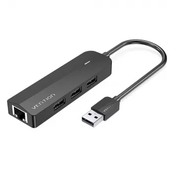 USB 2.0 -keskitin Vention 3-porttinen 100M Ethernet -sovittimella, USB 2.0 -isäntä, 4 porttia, musta