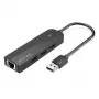 USB 2.0 -keskitin Vention 3-porttinen 100M Ethernet -sovittimella, USB 2.0 -isäntä, 4 porttia, musta