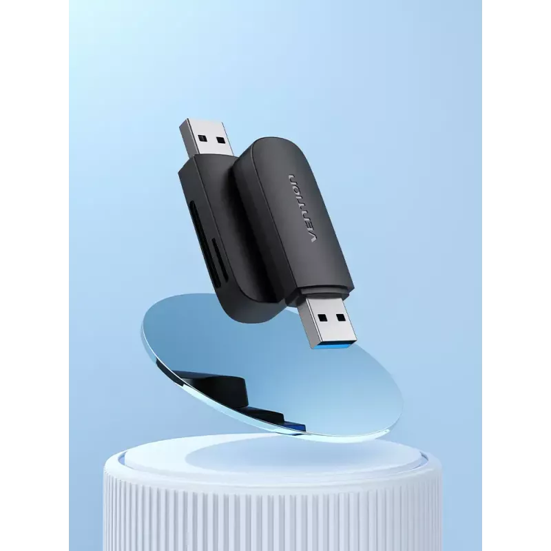 Vention CLGB0 2-in-1-kortinlukija, USB 3.0 A, SD + TF, kaksi asemakirjainta, musta