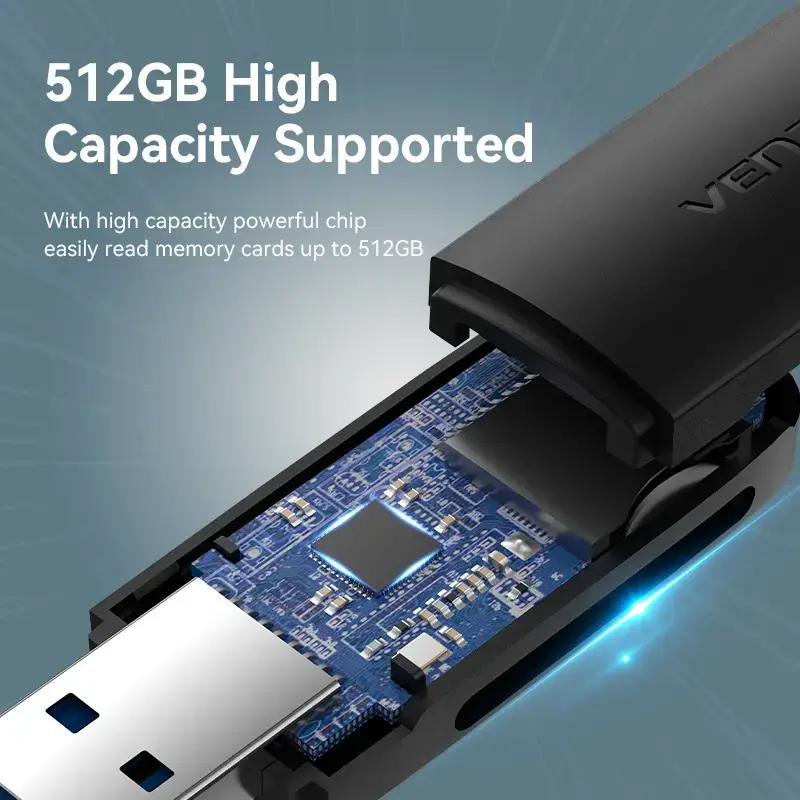 Vention CLGB0 2-in-1-kortinlukija, USB 3.0 A, SD + TF, kaksi asemakirjainta, musta