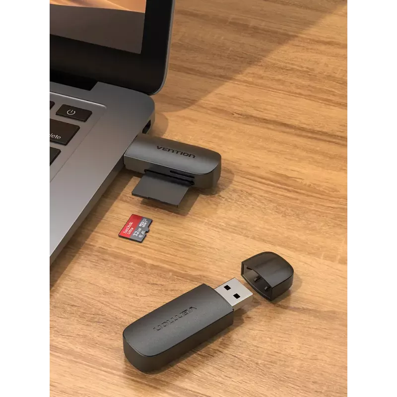 Vention 2-in-1 USB 3.0 A -kortinlukija SD+TF, USB 3.2 Gen 1, 5000 Mbit/s, musta