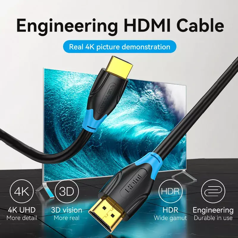 HDMI-kaapeli Vention 1M musta 18 Gbit/s 2.0