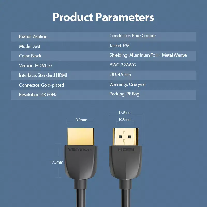 Vention kannettava HDMI-kaapeli 0,5 m musta HDMI 2.0 18 Gbit/s