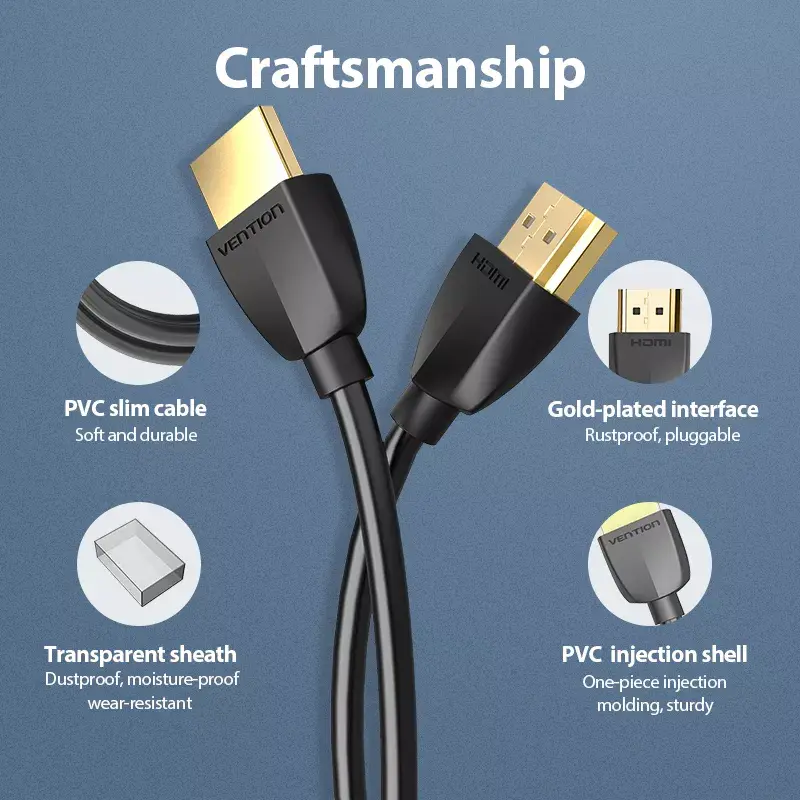 Vention kannettava HDMI-kaapeli 1M musta 2.0 18 Gbit/s