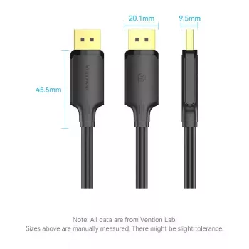 DisplayPort-kaapeli Vention HAKBI — DisplayPort–DisplayPort, 3 m, musta