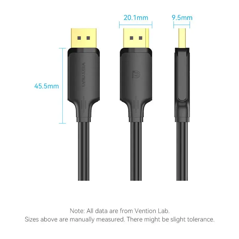 DisplayPort-kaapeli Vention HAKBI — DisplayPort–DisplayPort, 3 m, musta