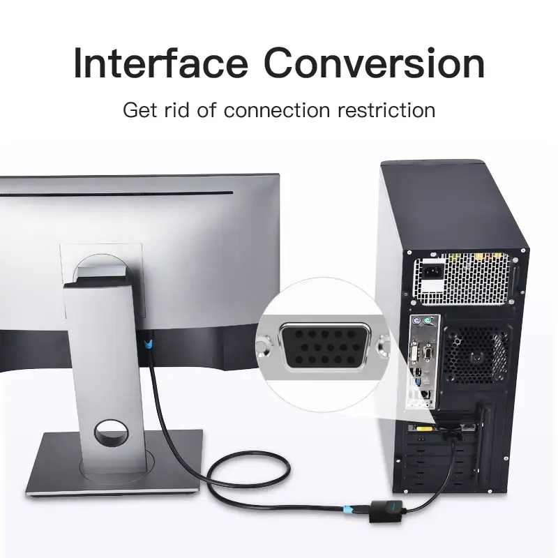 VGA–HDMI-muunnin Vention 0,15 m musta VGA HDMI Micro-USB audio