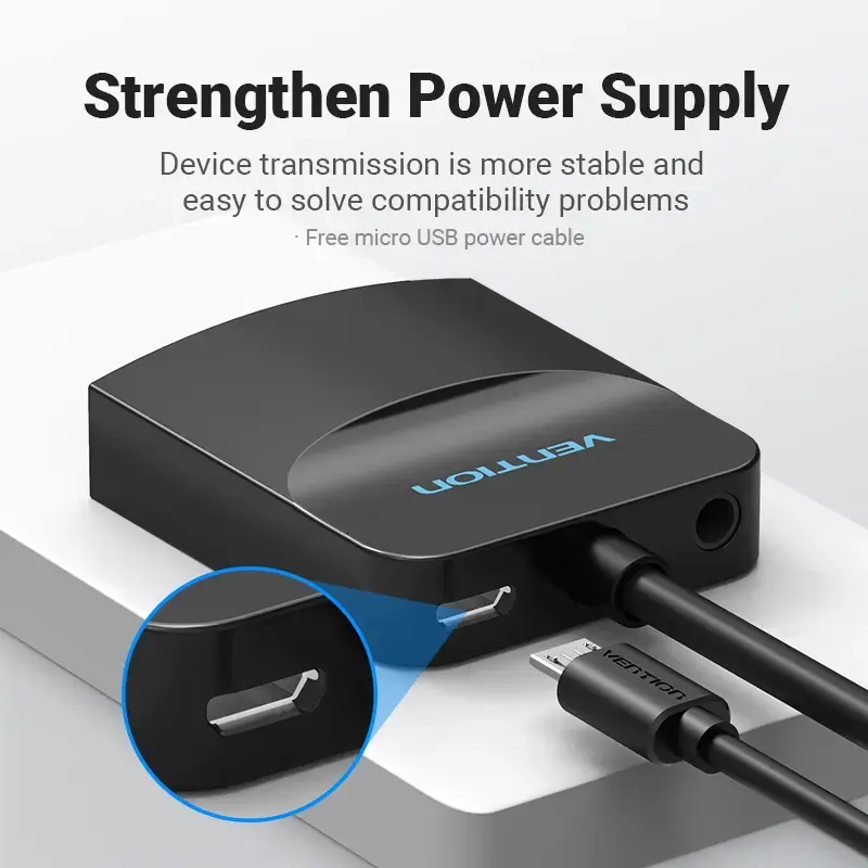 VGA–HDMI-muunnin Vention 0,15 m musta VGA HDMI Micro-USB audio