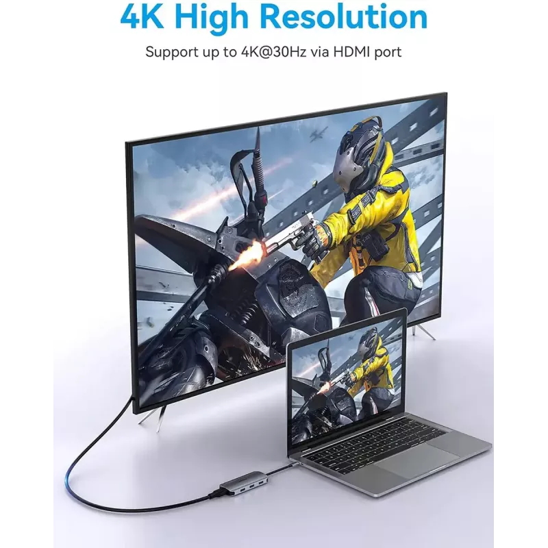 Telakointiasema Vention USB-C–HDMI USB 3.0×3 SD TF PD 100W harmaa