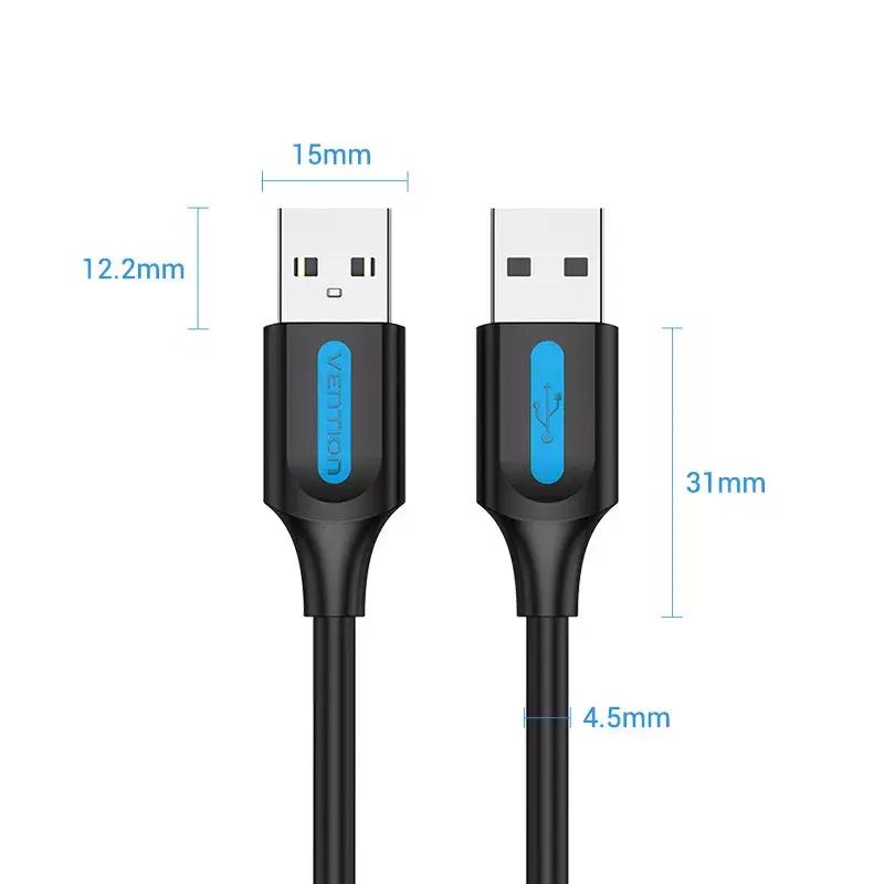 Vention COJBH USB 2.0 -kaapeli, USB-A-uros – USB-A-uros, 2 m, 2 A, musta