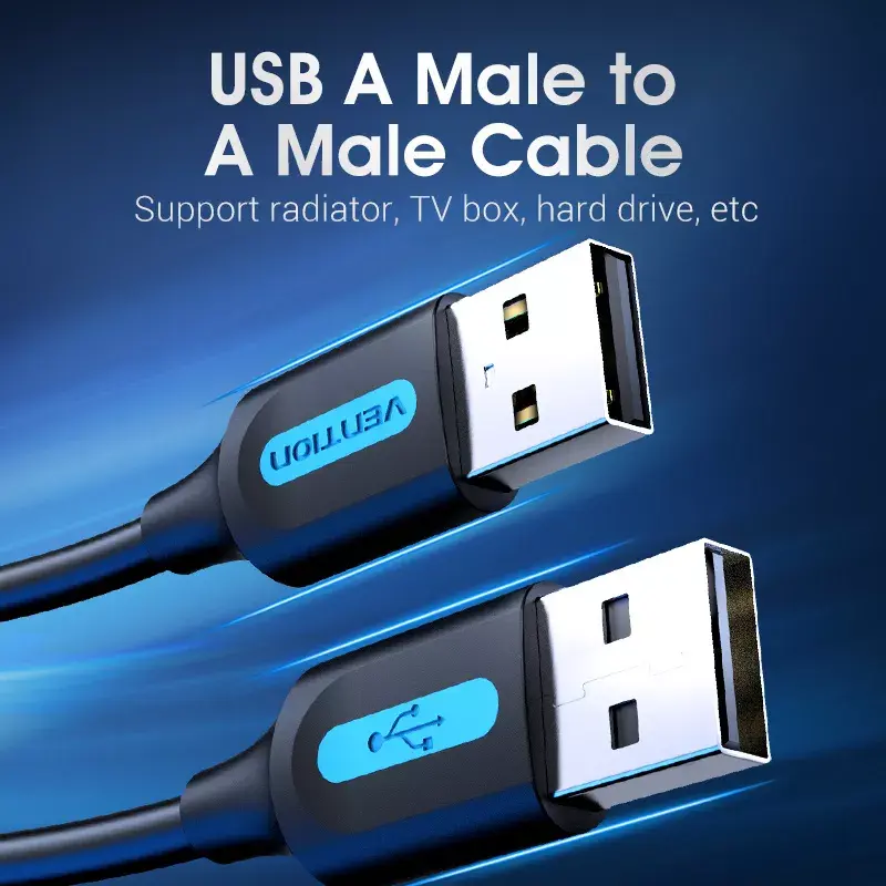 Vention COJBH USB 2.0 -kaapeli, USB-A-uros – USB-A-uros, 2 m, 2 A, musta