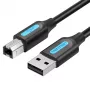 USB 2.0 A -uros - B -uros -kaapeli 3 m — Vention — musta PVC, 480 Mbit/s, 2 A
