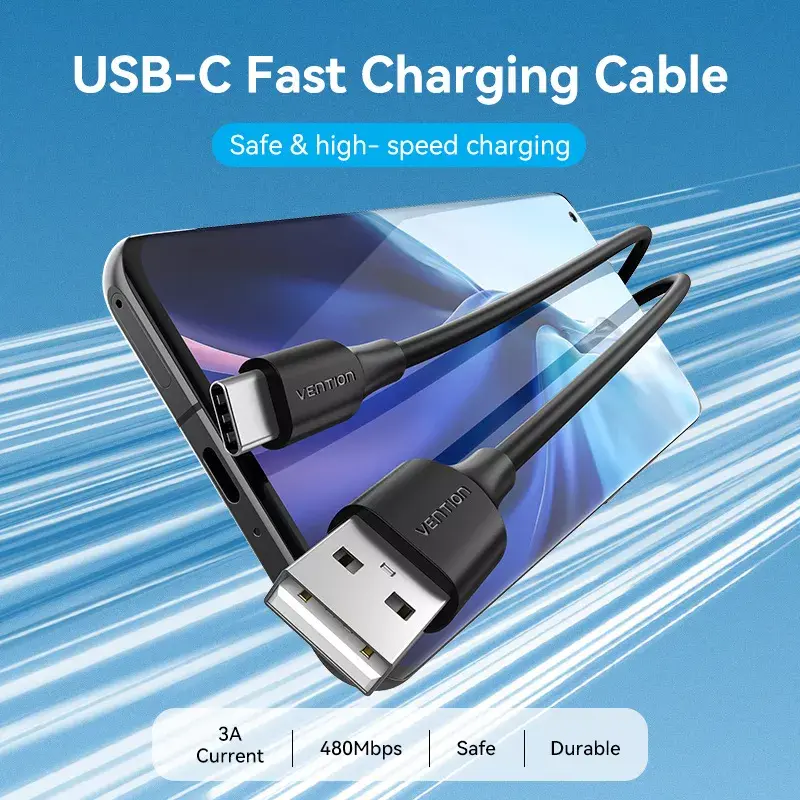 Vention USB 2.0 A -uros - C -uros 3A -kaapeli 0,25 m musta