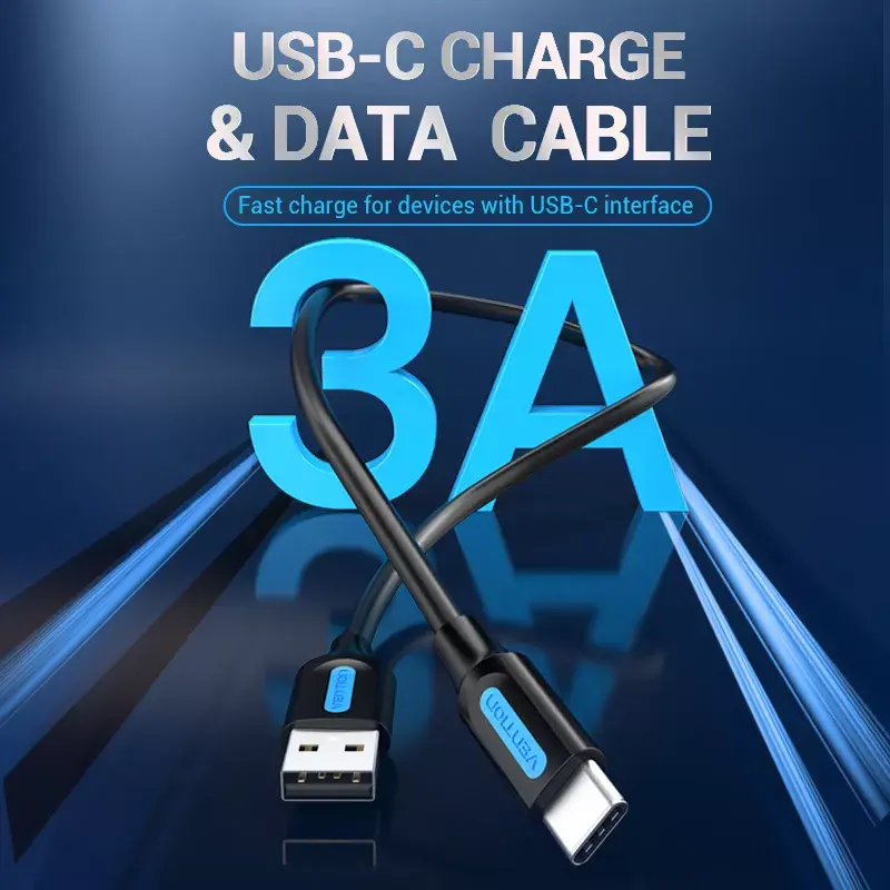 Vention USB 2.0 A -uros - C -uros 3A -kaapeli 0,5 m musta